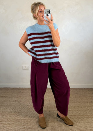 Sophie striped knit - Sky blue/merlot-The Style Attic