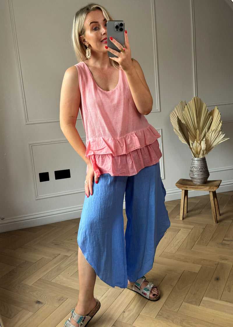 Split linen pants - cornflower-The Style Attic