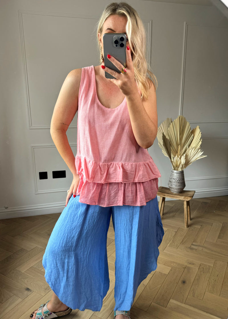 Split linen pants - cornflower-The Style Attic