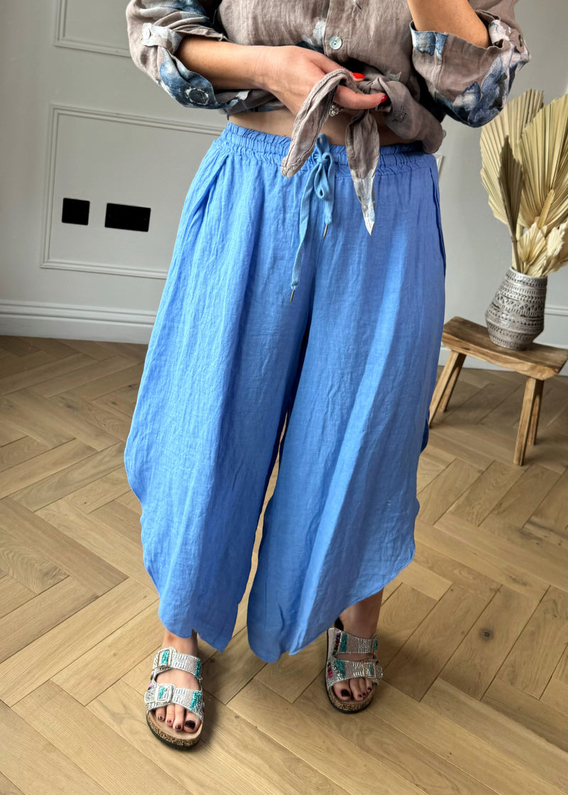 Split linen pants - cornflower-The Style Attic