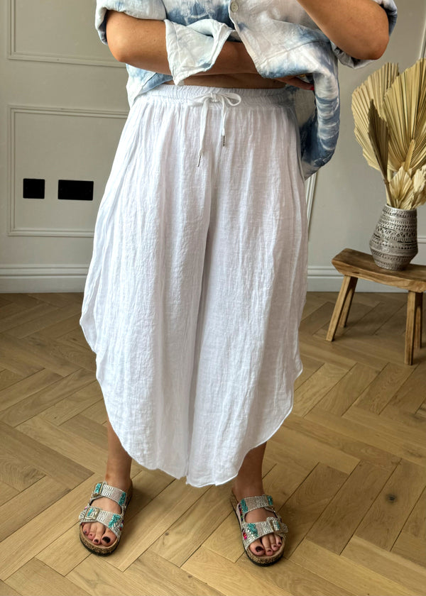 Split linen pants - white-The Style Attic