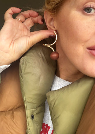 Squiggle wooden earring - Gold-The Style Attic