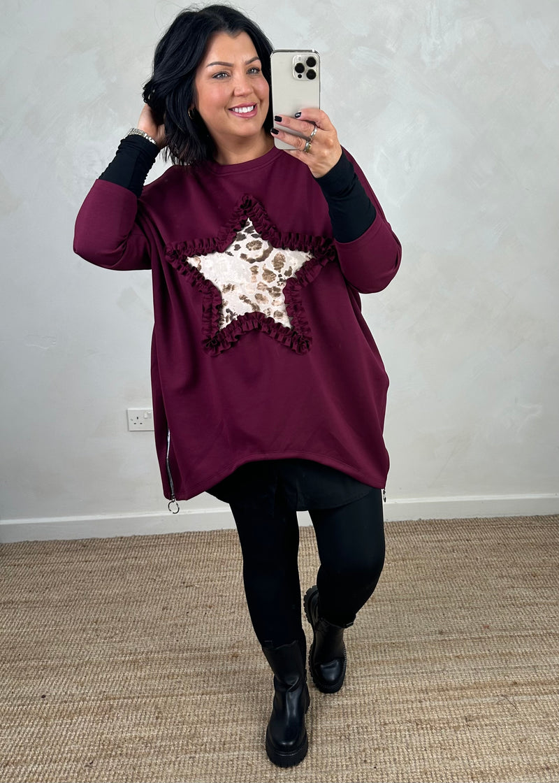 Star frill sweater - Merlot-The Style Attic