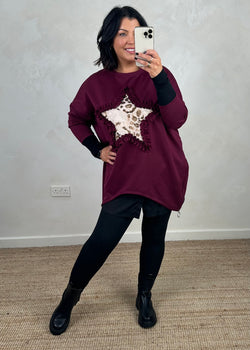 Star frill sweater - Merlot-The Style Attic