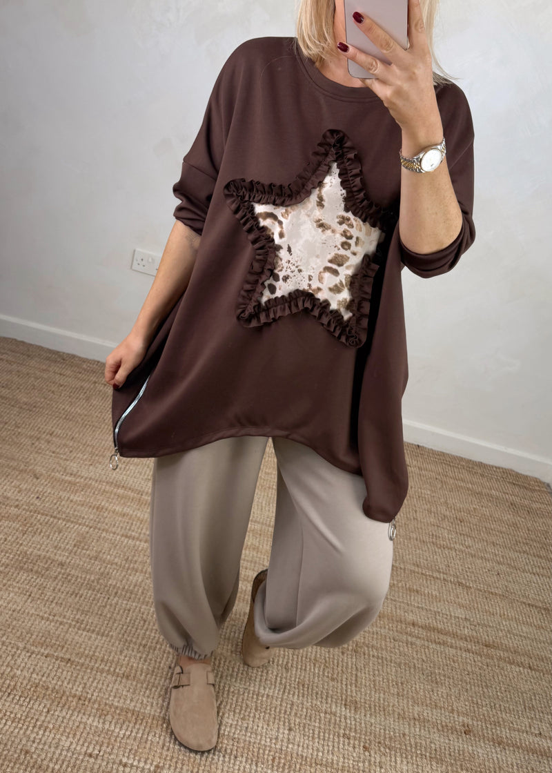 Star frill sweater - chocolate-The Style Attic