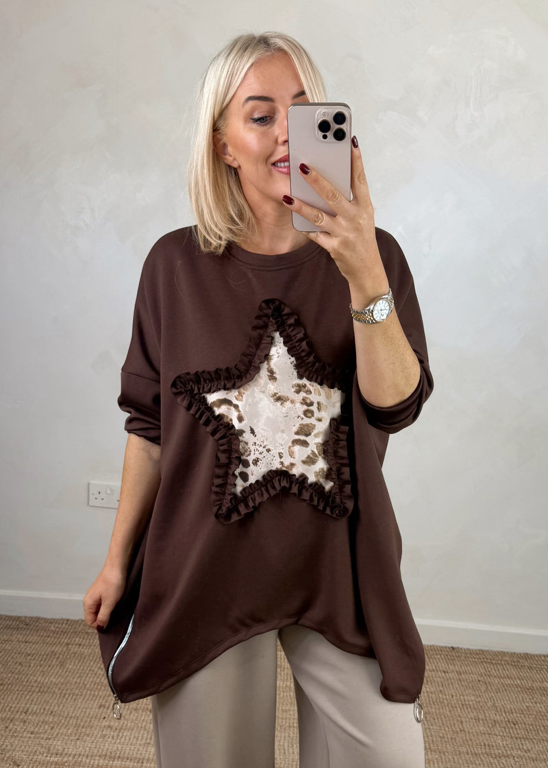 Star frill sweater - chocolate-The Style Attic