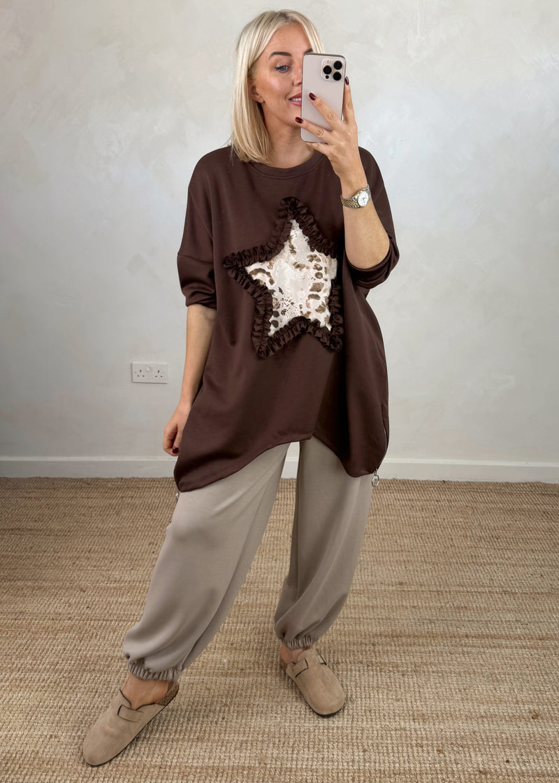 Star frill sweater - chocolate-The Style Attic