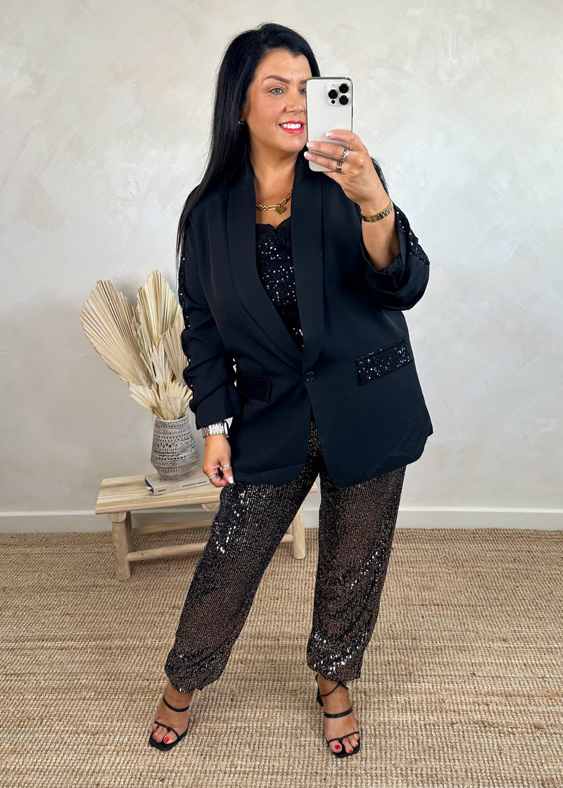 Stassi sequin Blazer - black-The Style Attic