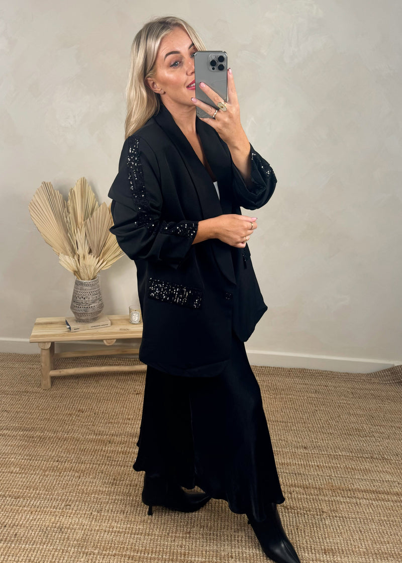 Stassi sequin Blazer - black-The Style Attic