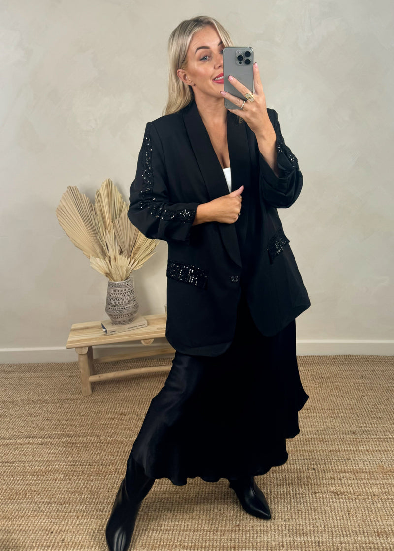 Stassi sequin Blazer - black-The Style Attic