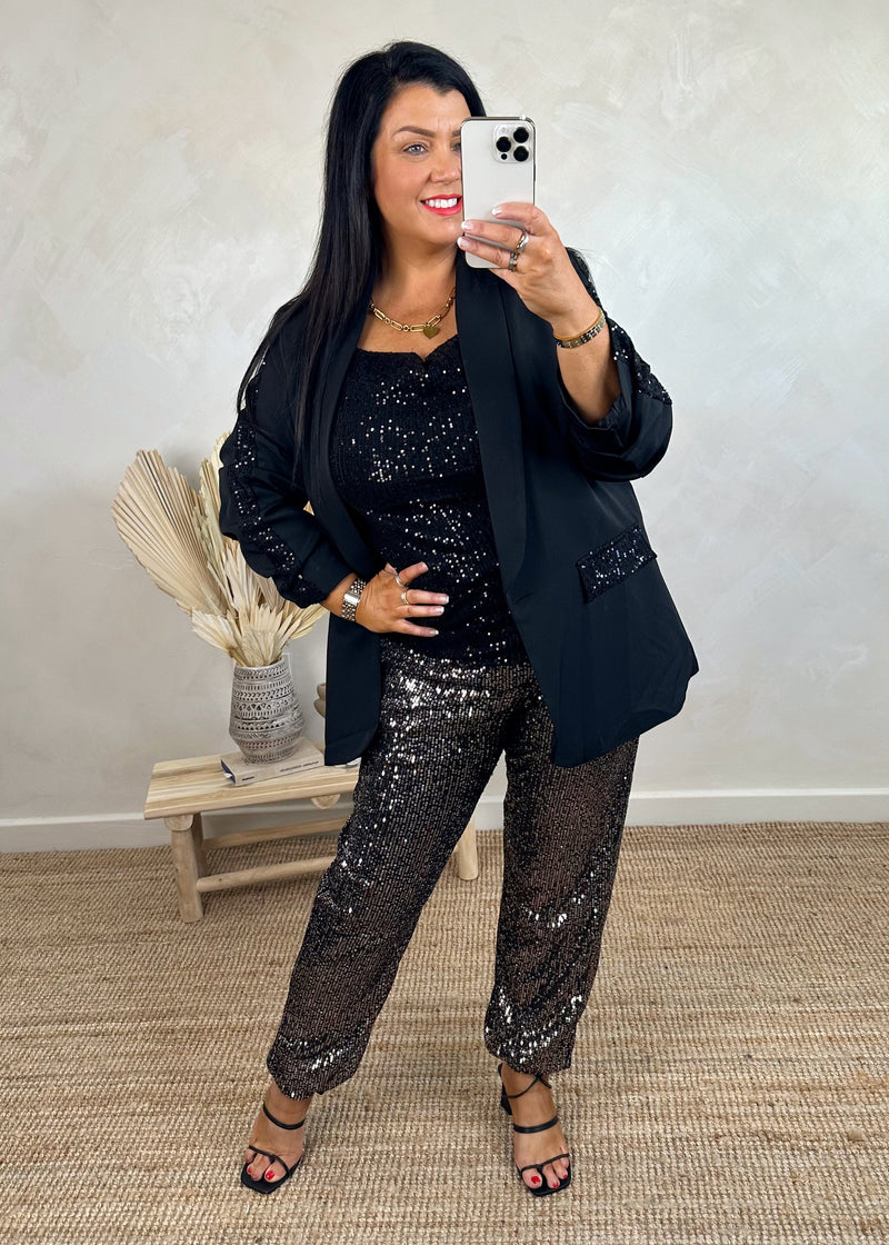 Stassi sequin Blazer - black-The Style Attic