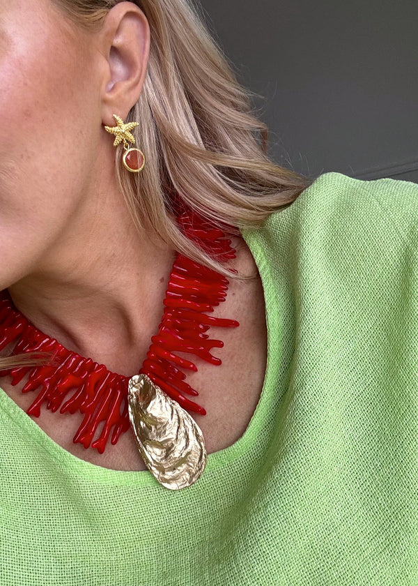 Statement coral necklace - red-The Style Attic