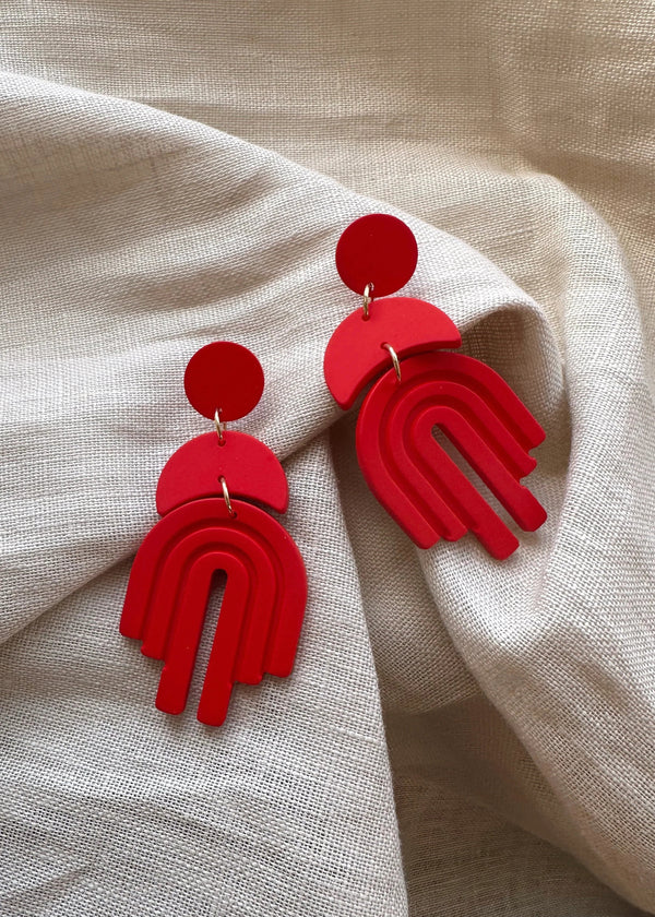 Statement earrings - red curve-The Style Attic