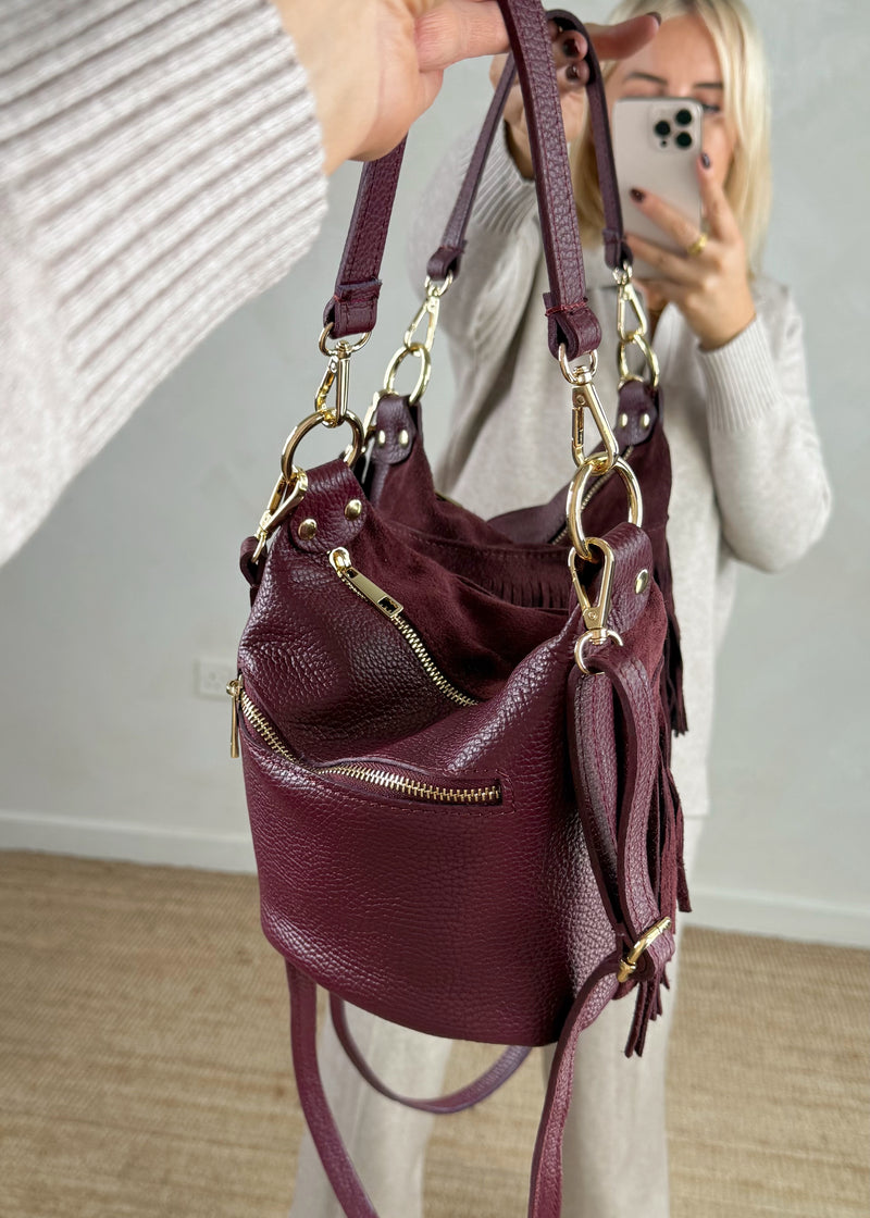 Stevie tassel leather bag - Merlot-The Style Attic