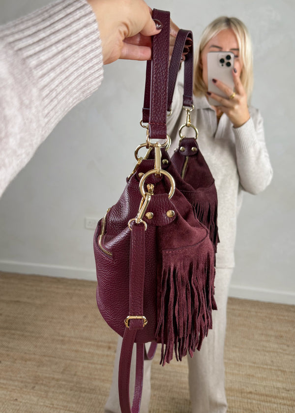 Stevie tassel leather bag - Merlot-The Style Attic