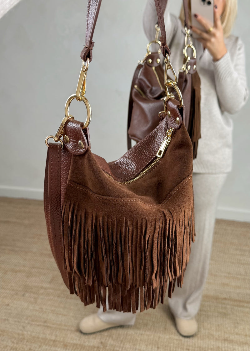 Stevie tassel leather bag - chestnut-The Style Attic