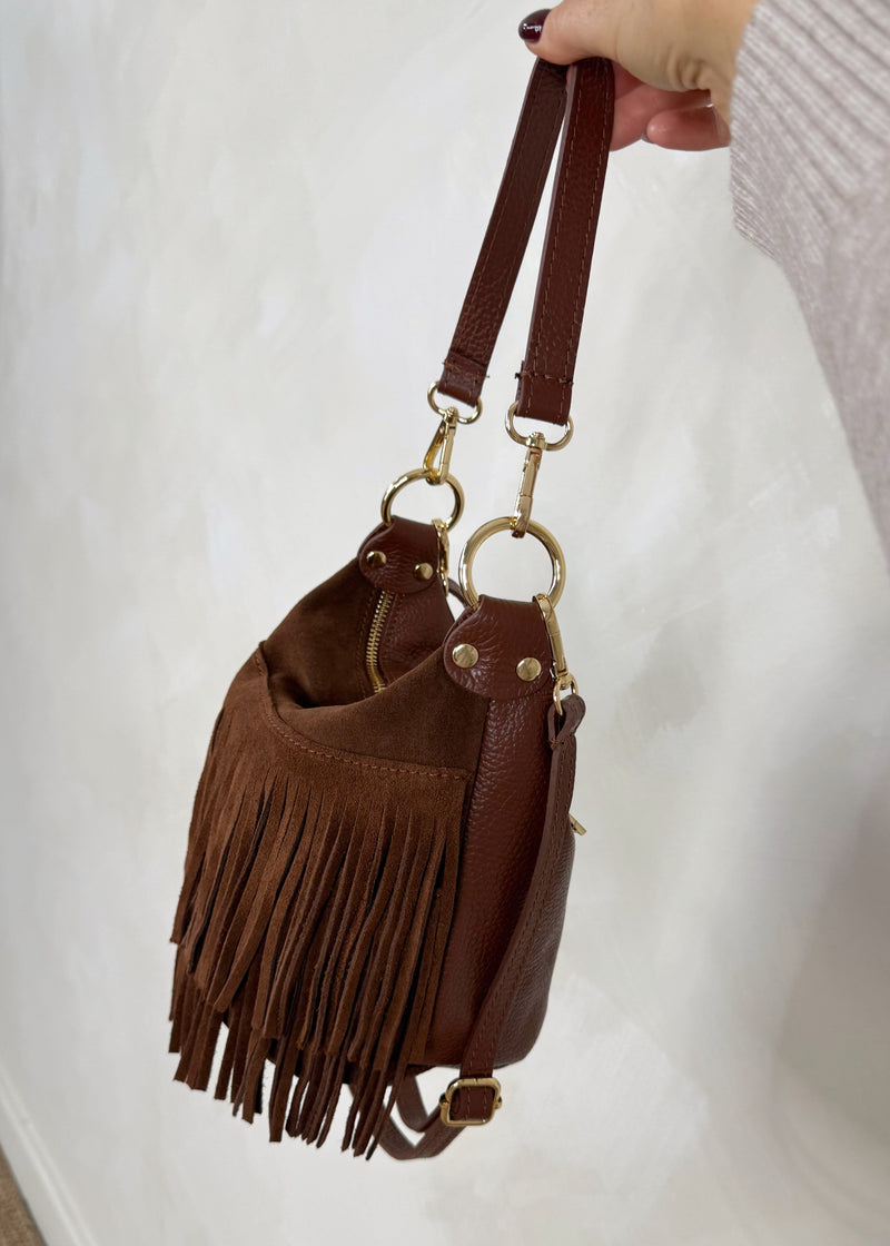 Stevie tassel leather bag - chestnut-The Style Attic