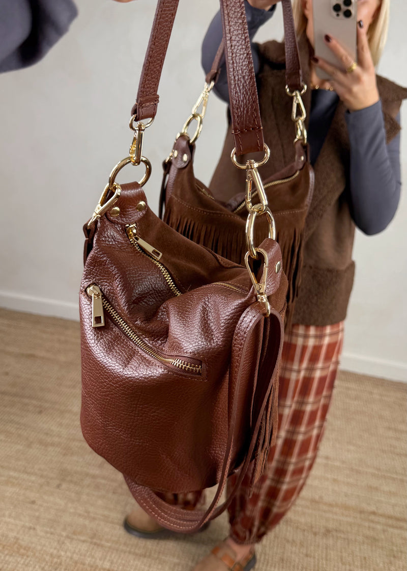 Stevie tassel leather bag - chestnut-The Style Attic