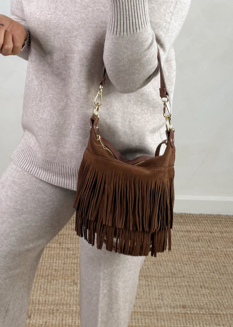Stevie tassel leather bag - chestnut-The Style Attic