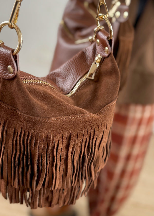 Stevie tassel leather bag - chestnut-The Style Attic