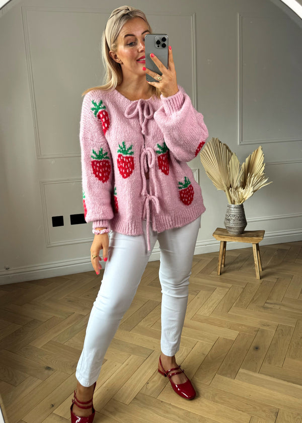 Strawberry tie front knit - Candy pink-The Style Attic