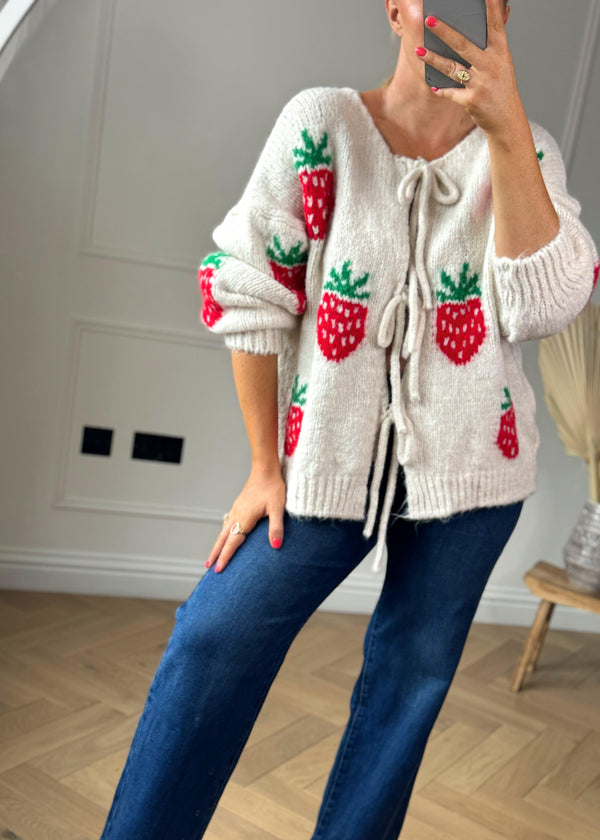 Strawberry tie front knit - cream-The Style Attic