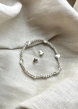 Stretch bracelet & earring set - silver heart-The Style Attic