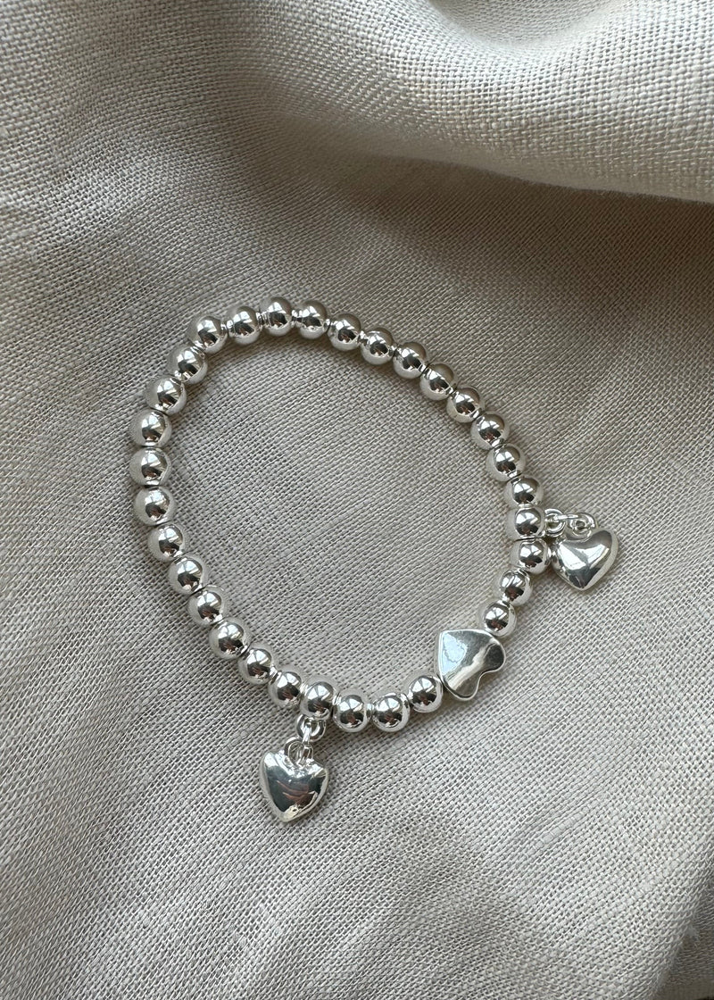 Stretch charm bracelet - 3 heart silver-The Style Attic