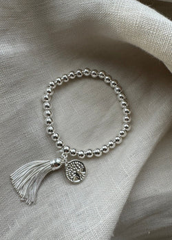Stretch charm bracelet - tree tassel silver-The Style Attic