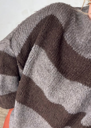 Striped Kurt grunge knit - Chocolate/taupe-The Style Attic