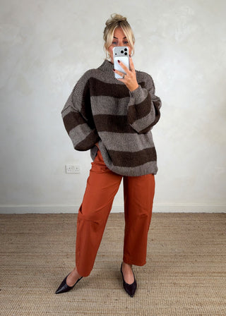 Striped Kurt grunge knit - Chocolate/taupe-The Style Attic