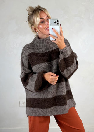 Striped Kurt grunge knit - Chocolate/taupe-The Style Attic