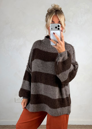 Striped Kurt grunge knit - Chocolate/taupe-The Style Attic