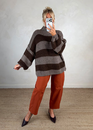 Striped Kurt grunge knit - Chocolate/taupe-The Style Attic