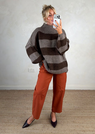 Striped Kurt grunge knit - Chocolate/taupe-The Style Attic