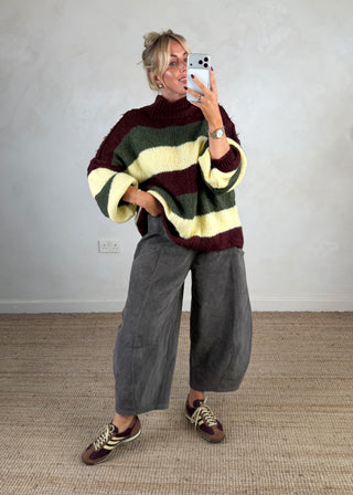 Striped Kurt grunge knit - Merlot 3 stripe-The Style Attic