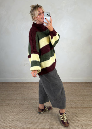 Striped Kurt grunge knit - Merlot 3 stripe-The Style Attic