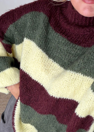 Striped Kurt grunge knit - Merlot 3 stripe-The Style Attic