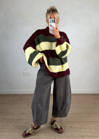 Striped Kurt grunge knit - Merlot 3 stripe-The Style Attic