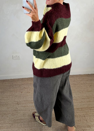 Striped Kurt grunge knit - Merlot 3 stripe-The Style Attic