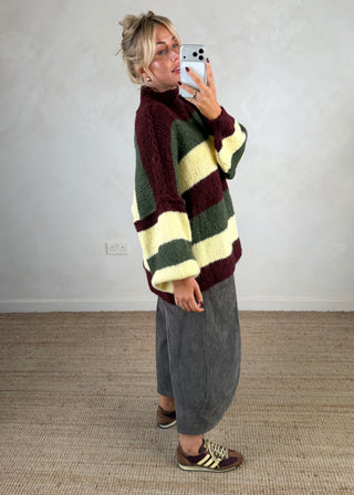 Striped Kurt grunge knit - Merlot 3 stripe-The Style Attic