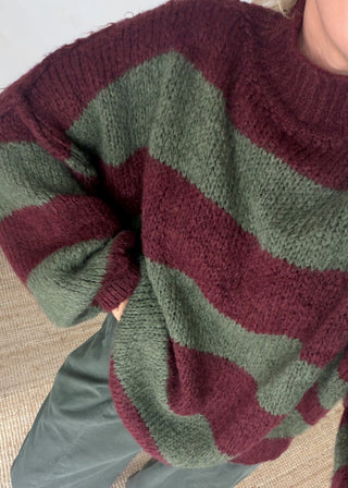 Striped Kurt grunge knit - Merlot/khaki-The Style Attic