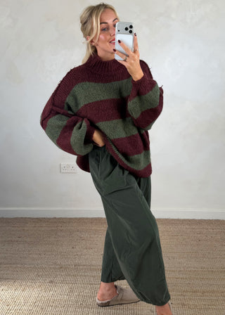 Striped Kurt grunge knit - Merlot/khaki-The Style Attic