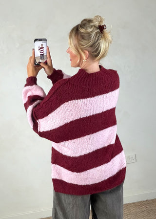 Striped Kurt grunge knit - Merlot/pink-The Style Attic
