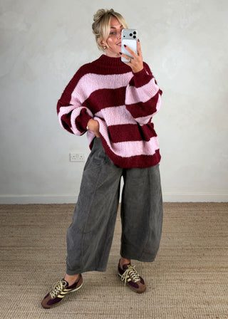 Striped Kurt grunge knit - Merlot/pink-The Style Attic