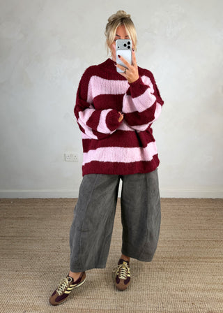 Striped Kurt grunge knit - Merlot/pink-The Style Attic