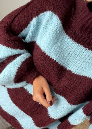 Striped Kurt grunge knit - Merlot/sky blue-The Style Attic