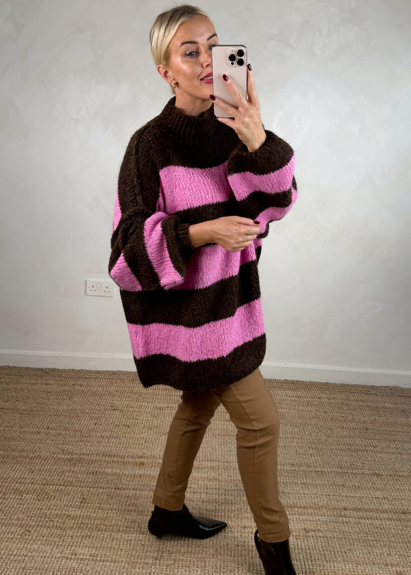 Striped Kurt grunge knit - chocolate/pink-The Style Attic