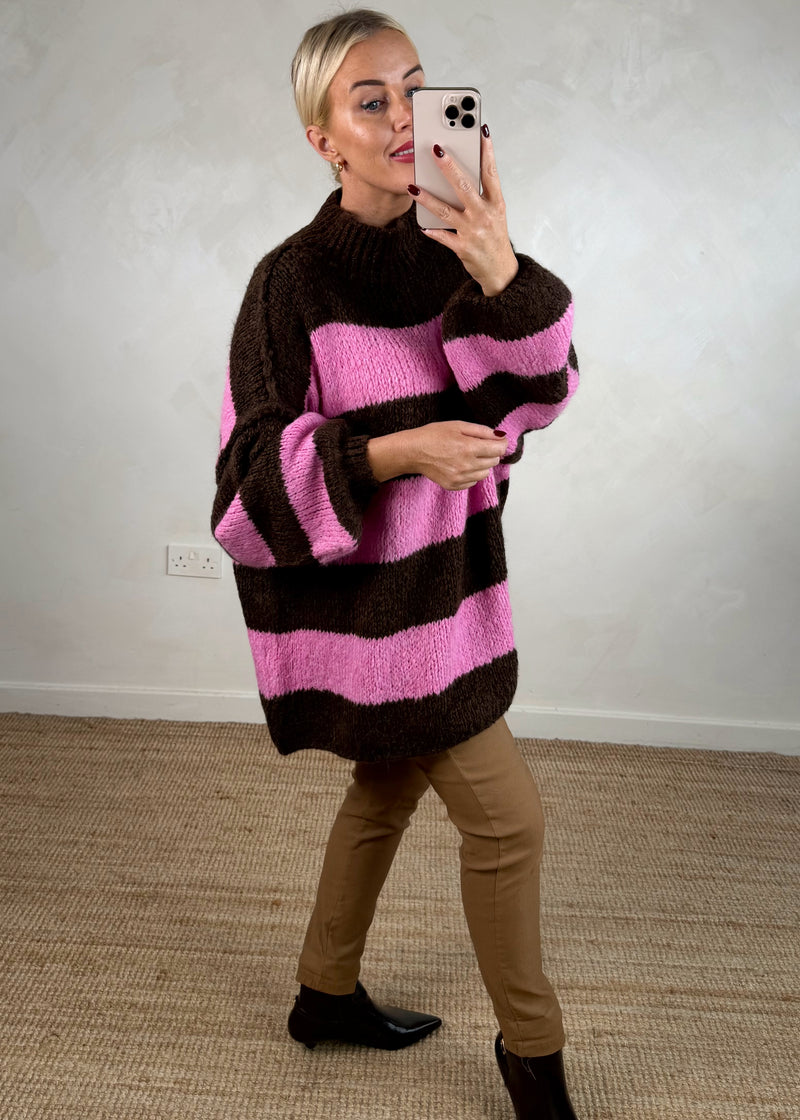 Striped Kurt grunge knit - chocolate/pink-The Style Attic