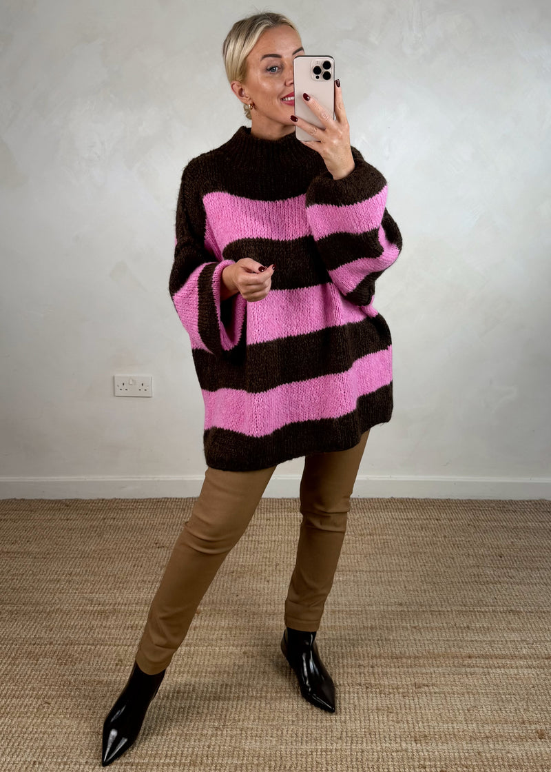 Striped Kurt grunge knit - chocolate/pink-The Style Attic